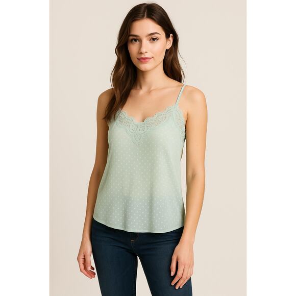 Abercrombie & Fitch Tops - Abercrombie & Fitch Lace Trim Cami Top M Mint Green Mesh Soft Girl Y2K Layering